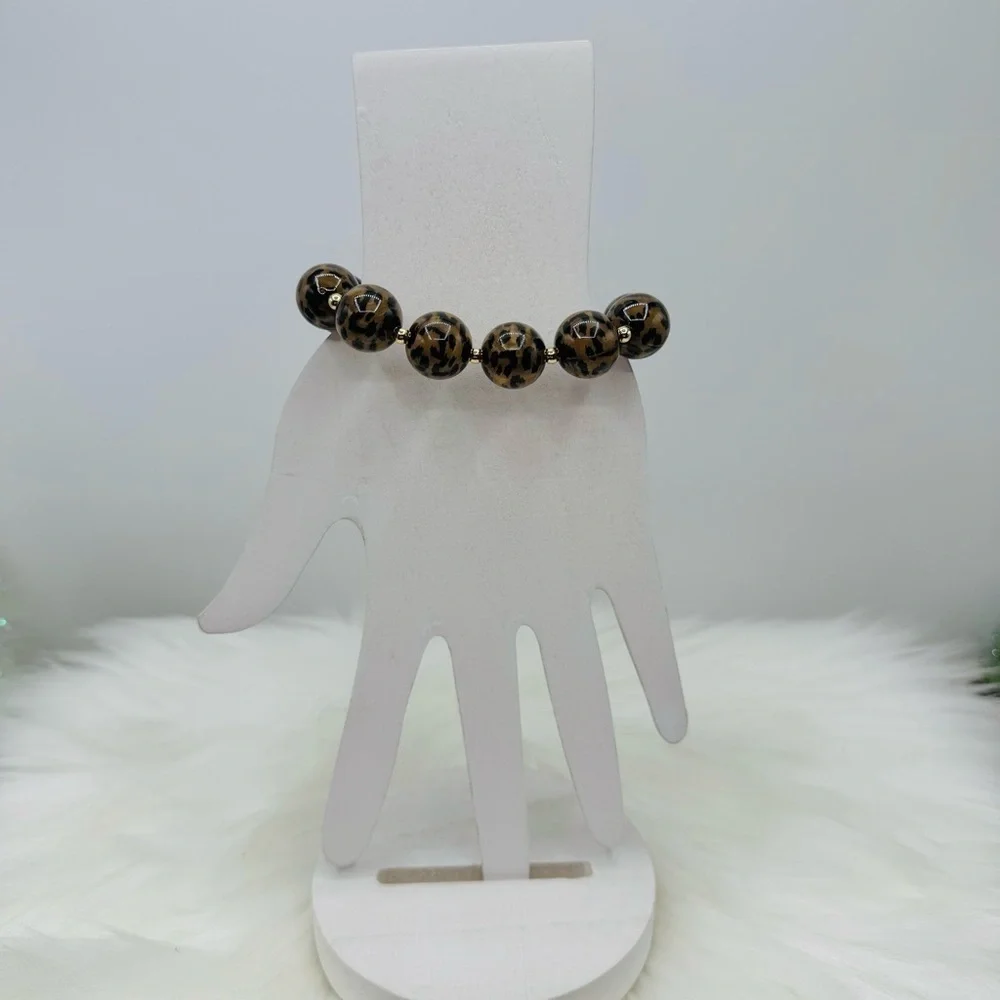Leopard Print 12mm Beaded Bracelet